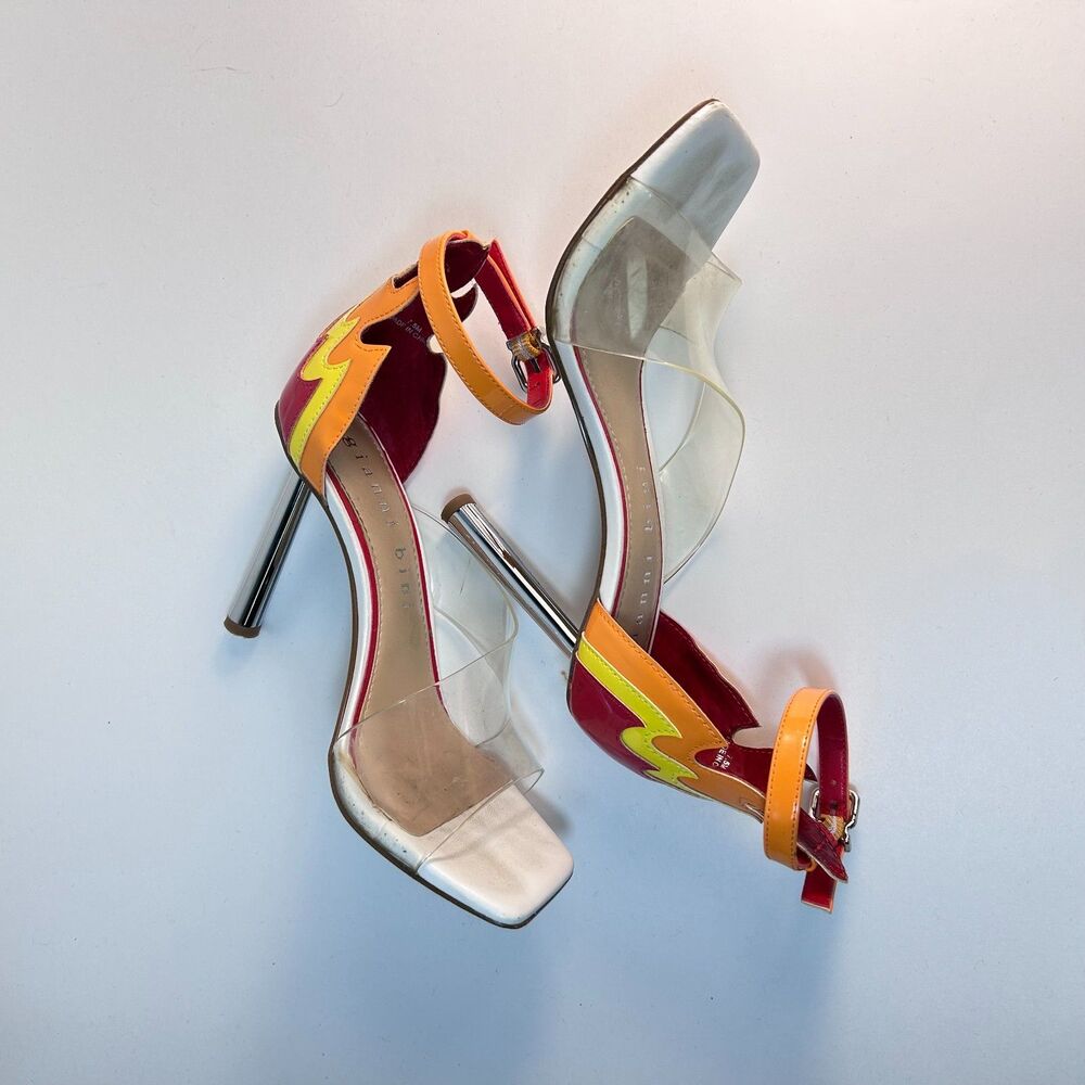 Gianni Bini Women's Red Orange Flame Patent Ankle Strap High Heel Sandals 7.5M - Picture 8 of 11